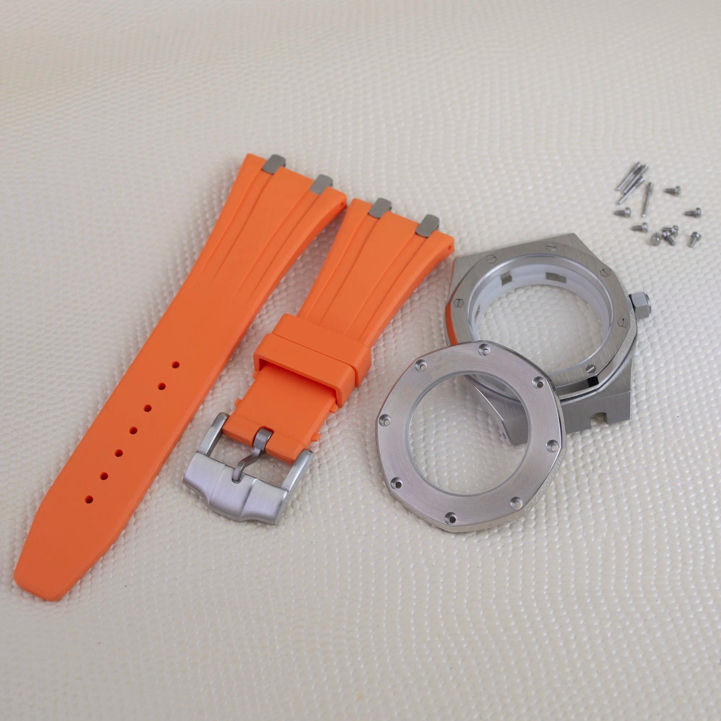 42mm Octagon Watch Case Rubber Strap Sapphire Crystal 10bar for 31.8mm Dial Royal Oak NH35 NH36 Movement Watch Modified Parts