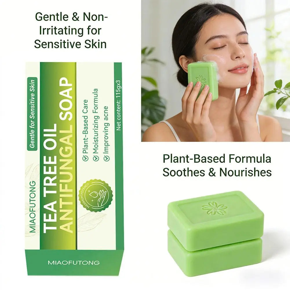 Tea Tree Soap for Face & Body Acne, 3pcs Tea Tree Oil Soap Bar for Face & Body Natural Skin Cleanser for Oily, Dry & Itchy Skin