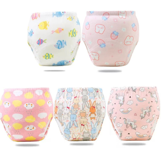 2/3/4/5/8Pc Baby Potty Toilet Training Pants Nappies Cartoon Boys Girls Underwear Cotton TPU WaterProof Panties Reusable Diapers