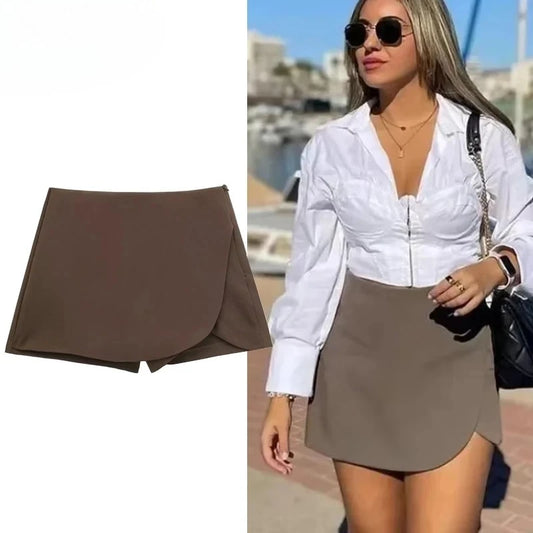 Women's Skort High Waist Brown Skirt Pants Stylish Summer Pink Black Mini Skirt Shorts Asymmetric Casual Off White Skort