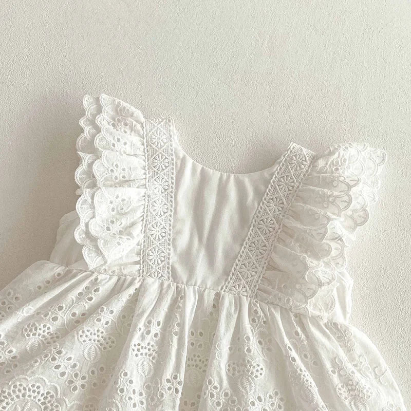 2025 New Summer Korean Style Climbing Suit Flying Sleeve Cotton Lace Splicing Toddler Baby Girls Jumpsuit 0-24M Baby Clothing