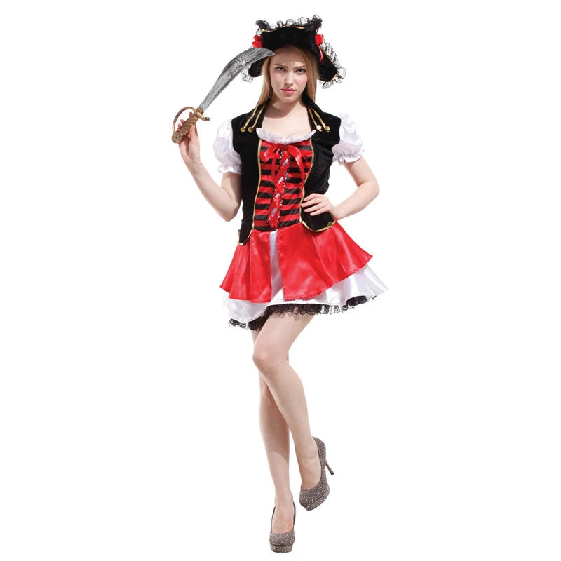 Halloween Theme Women Fancy Dress ，Parent-child Role Playing Cosplay Costumes,Female Pirates Captain of the Caribbean