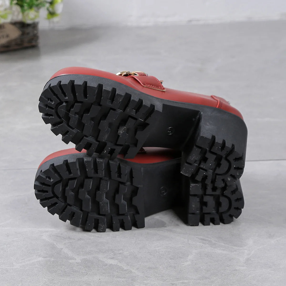 Women's Large Size Thick Heel Slip-On round Toe Leather Shoes Spring Autumn New Style Korean Style PU Leather Mid Heel