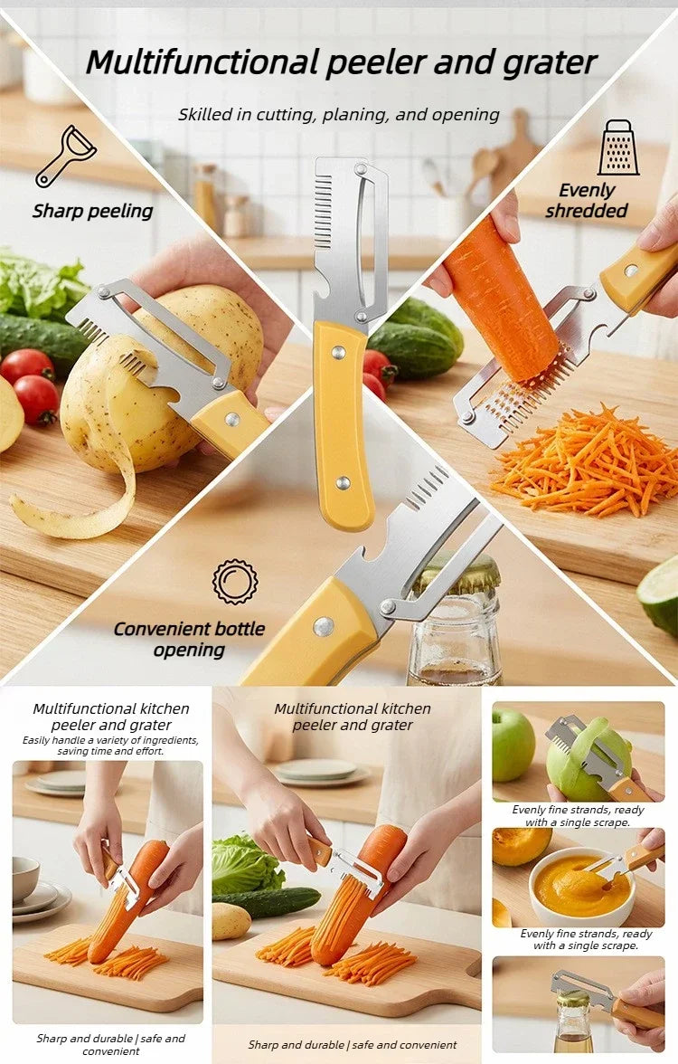 Stainless Steel Vegetable Peeler Multifunction Fruit Slicer Shredder Kitchen Cutter Tool for Potato Carrot Cucumber Use
