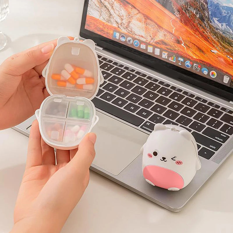 Cute Cartoon Small Bear Portable Double-layer Compartment Going Out Packed Separately Medicine Storage Plastic Pill Box Fashion