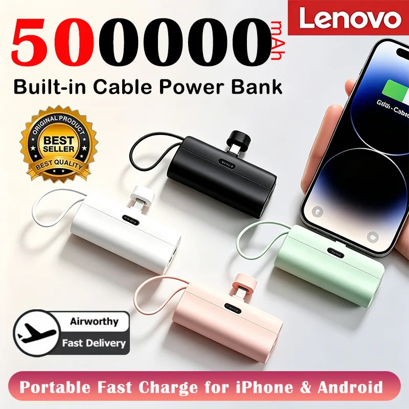 Lenovo 2026 500000mAh Ultra Slim Power Bank Super Fast Charging High Capacity Portable External Battery USB C for Android iPhone