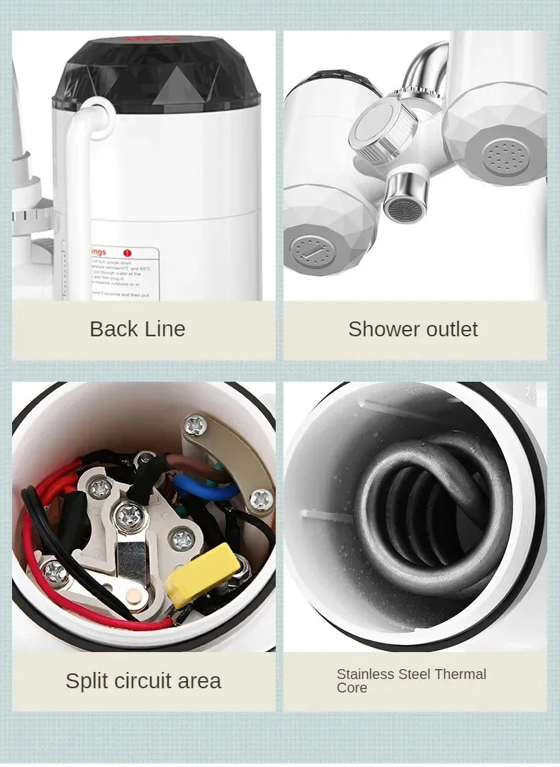 3000W Instant Hot Water Heater Faucet Tankless with Temperature Display and Hot Cold Tap for Kitchen Sink