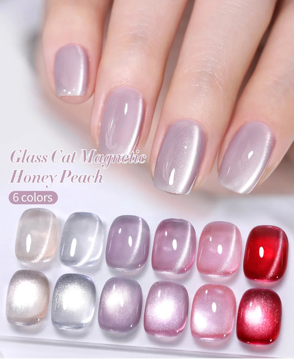 BORN PRETTY 6Pcs/Set 10ml Water Light Cat Magnetic Gel Nail Polish Aurora Spar Glitter Glass Soak Off UV LED Nail Varnish