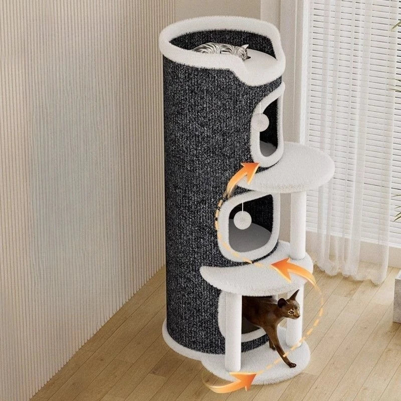 Cat House with Cozy Large Condos Spacious Cat Bed with Luxury Flower Perch Pompom Ball Cat Furniture for Indoor Cat Toys