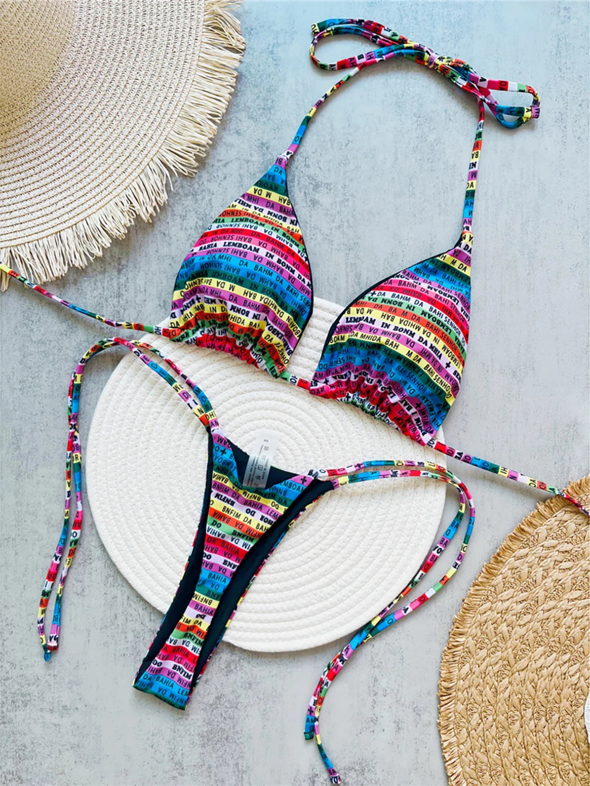 Letters Printed Colorful Mini Thong Bikini Women Swimwear Female Swimsuit Two-Pieces Bikini Set Bather Bathing Suit Swim V6041