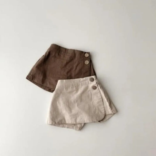 22316 Baby Summer Clothes 2024 Ins New Cotton and Linen Baby Girl's Skirt Short Leisure Crotch Button Mori Hot Pants