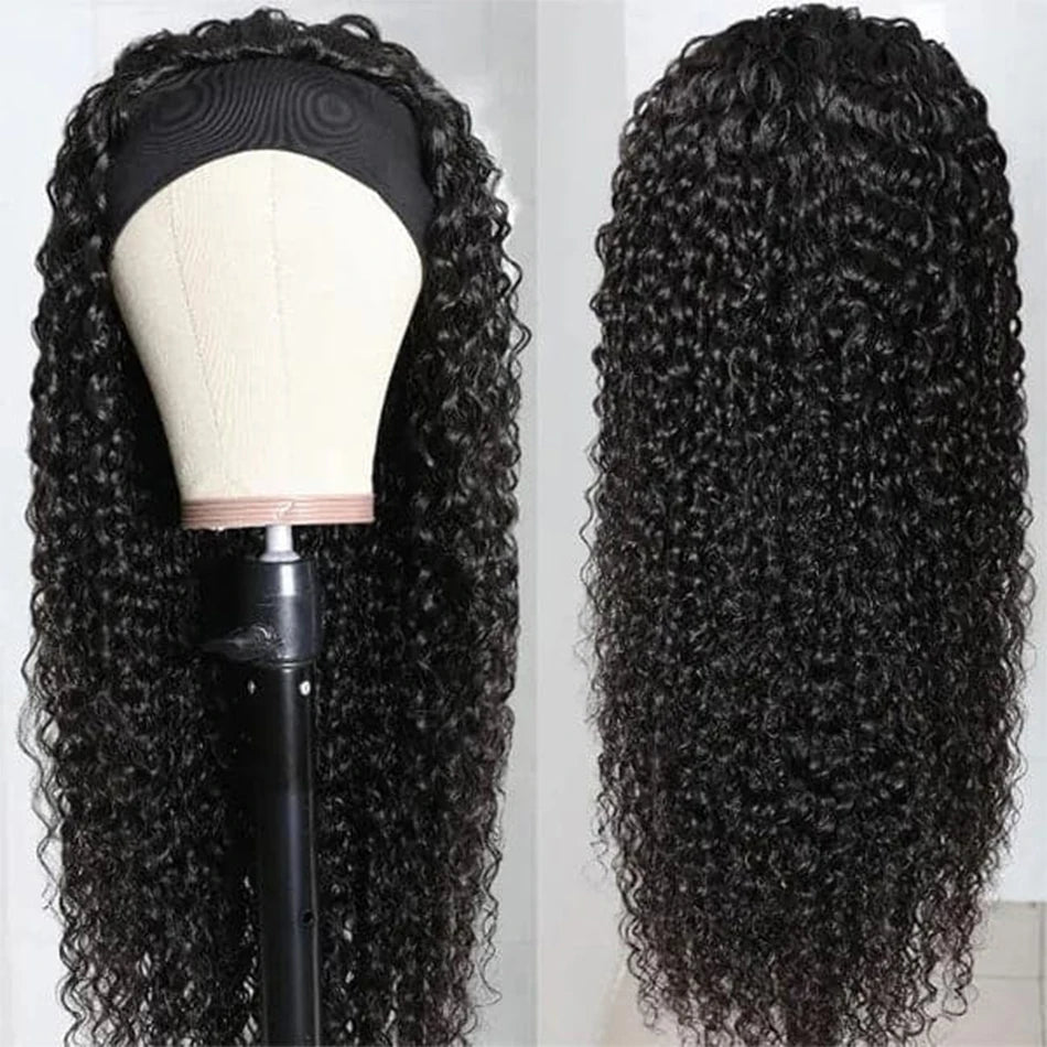 Headband Wig Human Hair Deep Wave Wigs for Black Women Glueless None Lace Front Curly Wig Brazilian Virgin Hair Wear and Go Wigs