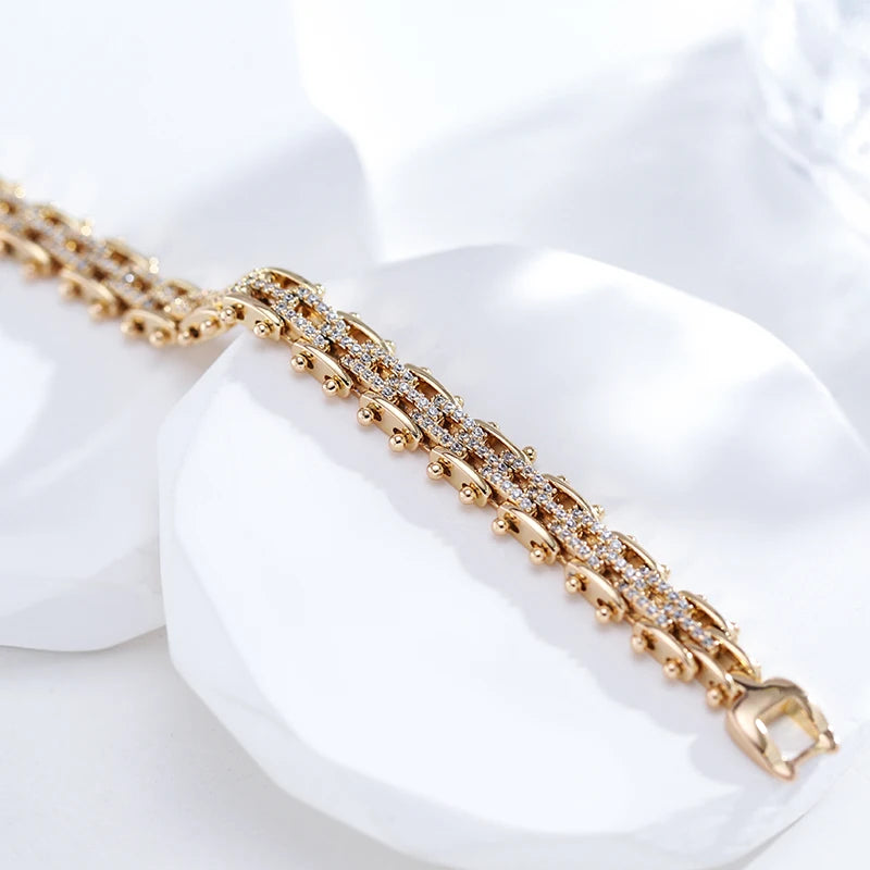 Kinel Fashion 585 Rose Gold Unique Link Bracelet For Women Luxury Natural Zircon Fine Daily Bracelets Ethnic Wedding Jewelry