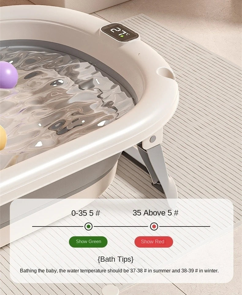 Baby Bathtub WIth Nonslip Lines Collapsible Space Saving Baby Lying Sitting with Seat Support Cushion Stand Folding Baths