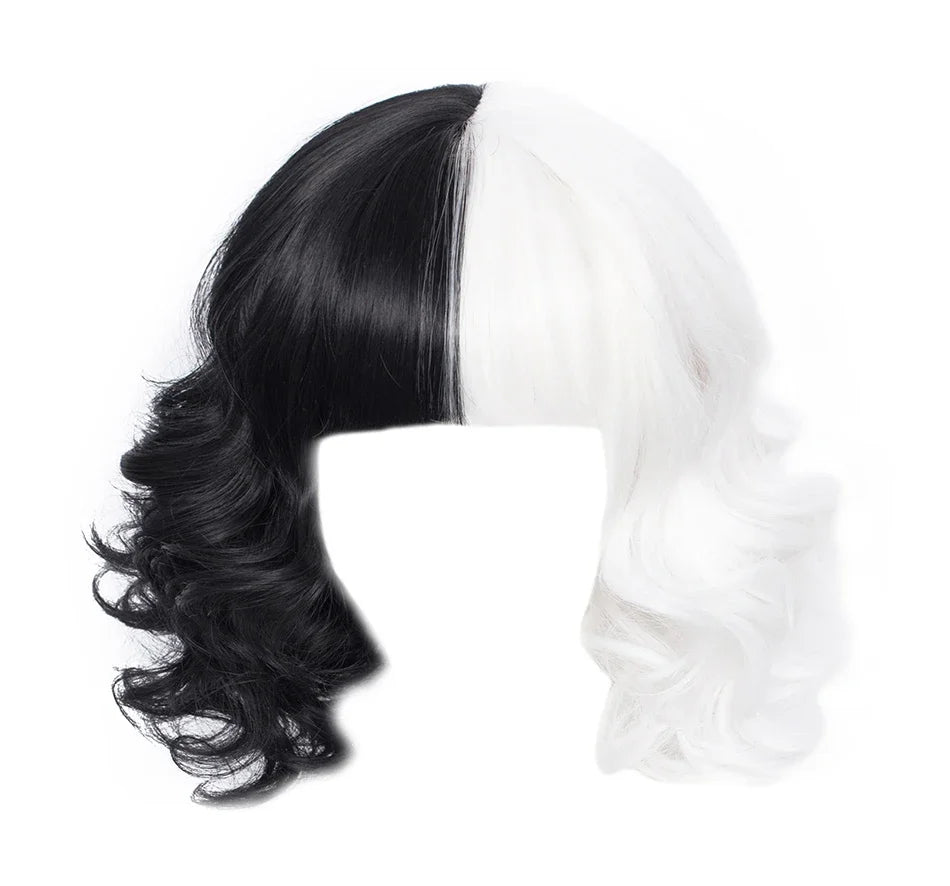 Halloween Crulla Cosplay Costume Cruella Tulle Dress Party Girls Black White Carnival Kids Cruella Wig Lace Mask Suit Clothes