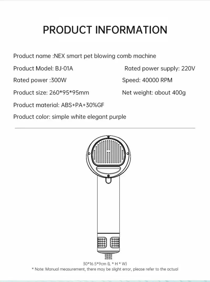 Pet Dog Hair Dryer 2-in-1 Cat Grooming Hairdressing Blow & Comb Low Noise Pet Cleaning Smart Pet Hair Dryer