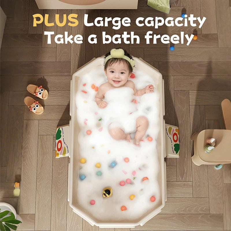 1pc Kids portable thick folding bathtub, Can be used  sitting or lying, for 0-8 years old children newborns suitable for travel