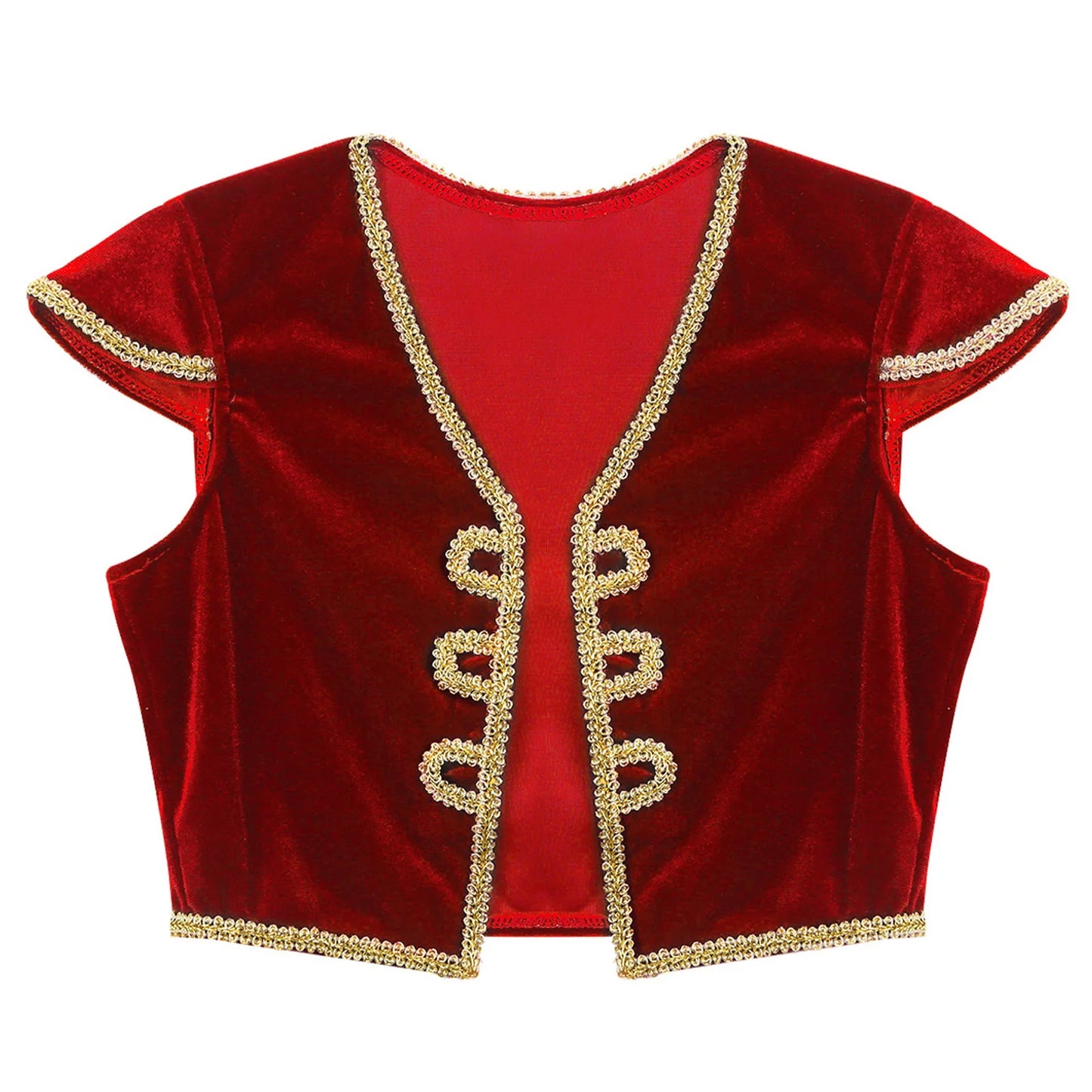 Kids Boys Arabian Prince Costume Cap Sleeve V Neck Braided Trimming Vest Waistcoat for Halloween Cosplay Theme Party Clothes