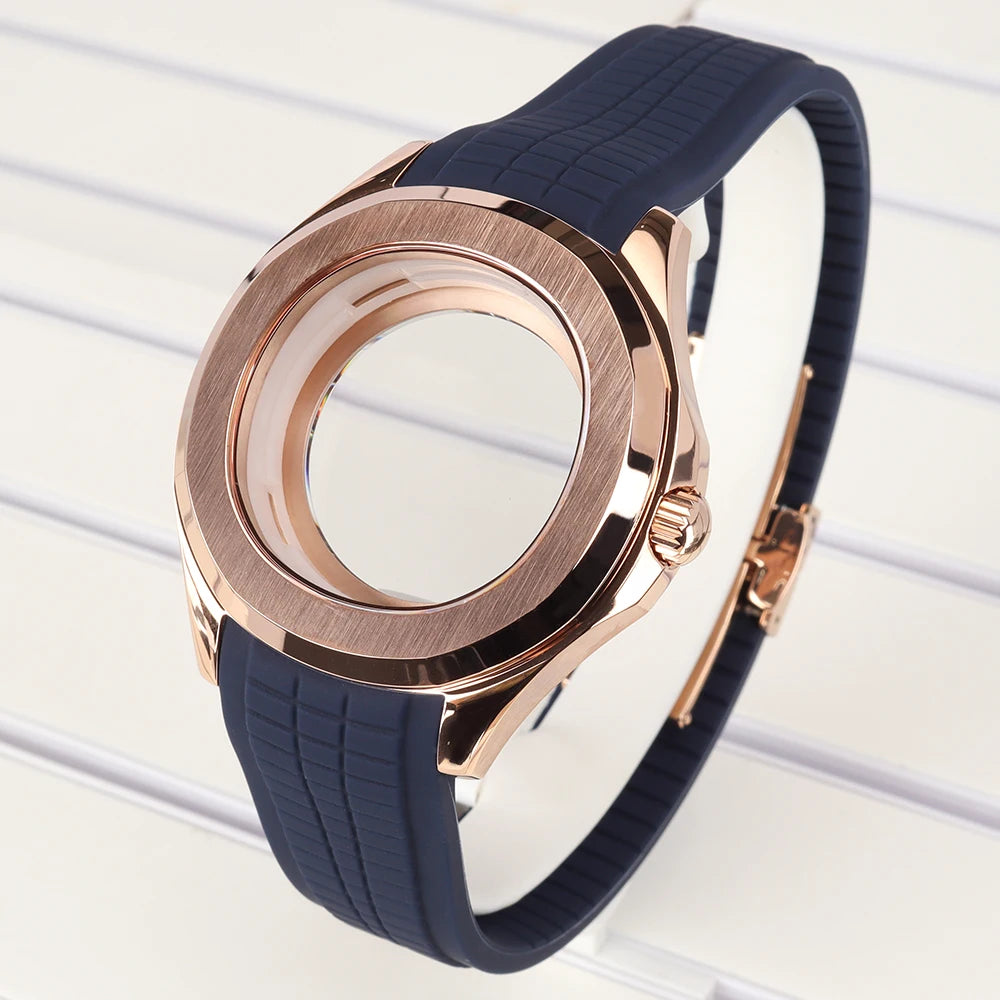 42mm Silver NH35 Watch Case Polished Brushed Black strap SapphireGlass For Nautilus AQUANAUT Cases Part NH35 NH36 NH38 32mm Dial