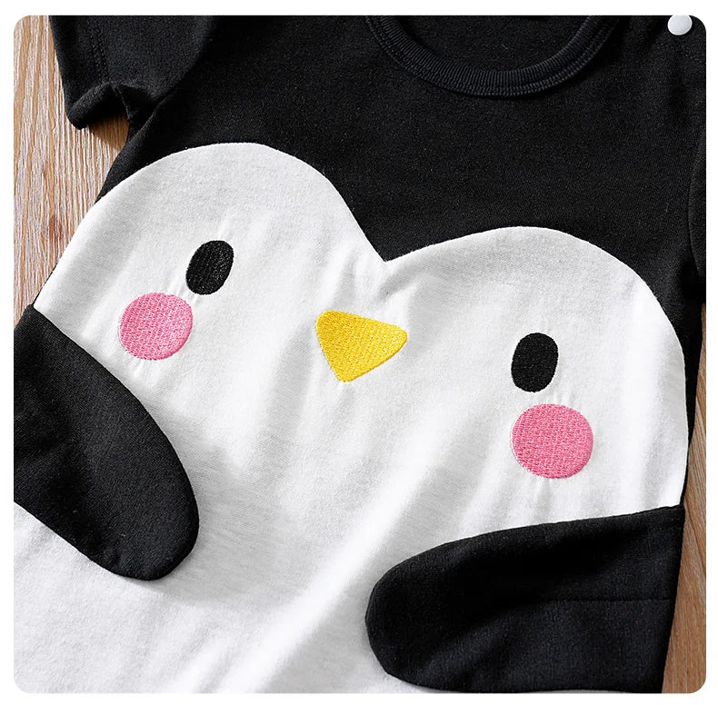Baby Clothes Cute Cartoon Penguin Comfortable Soft Boy And Girl Summer Round Neck Short Sleeved Baby Jumpsuit