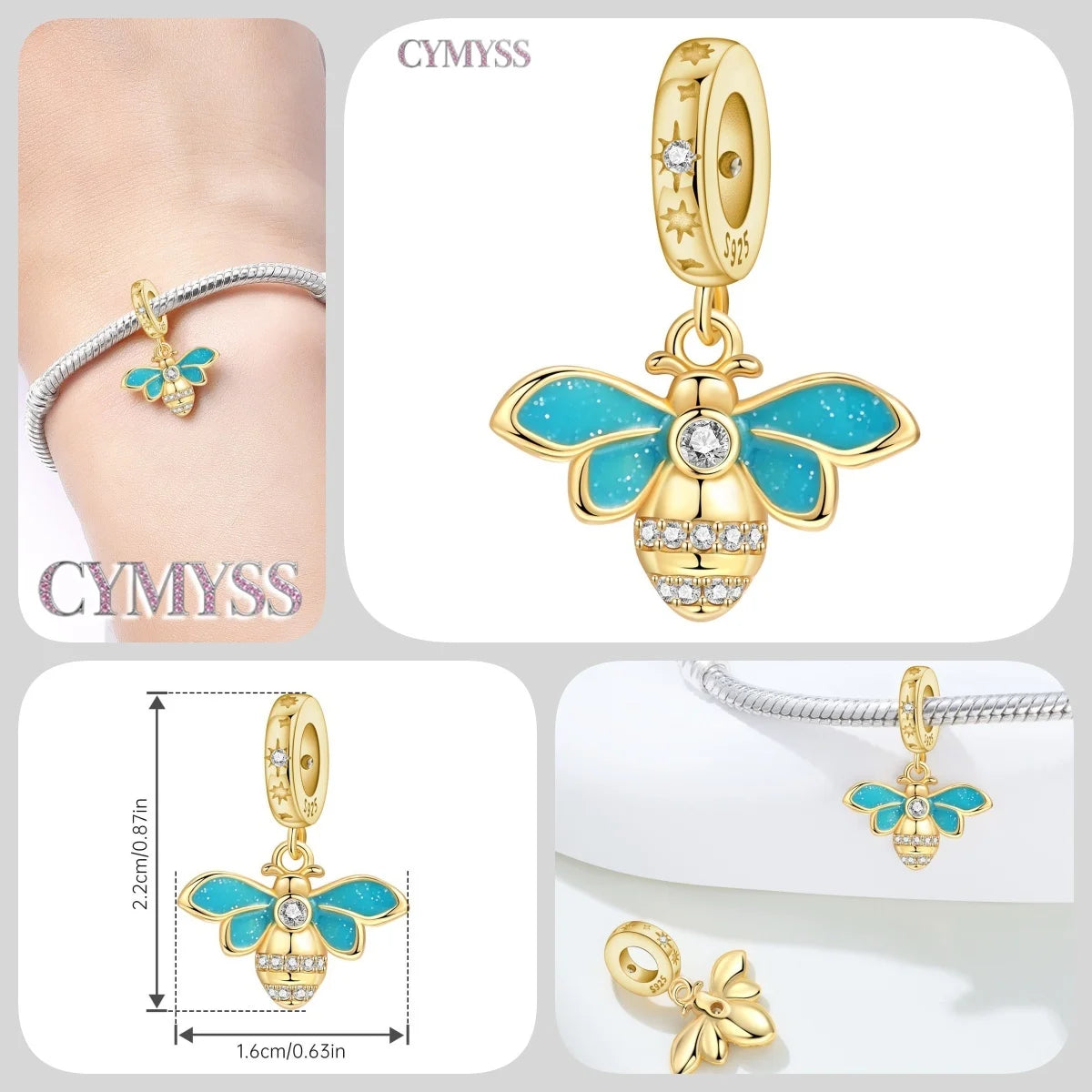 925 Sterling Silver Plated Bee Sunflower Butterfly Charm Pendant Fine Jewelry Women DIY Bracelet Necklace Birthday Party Gift