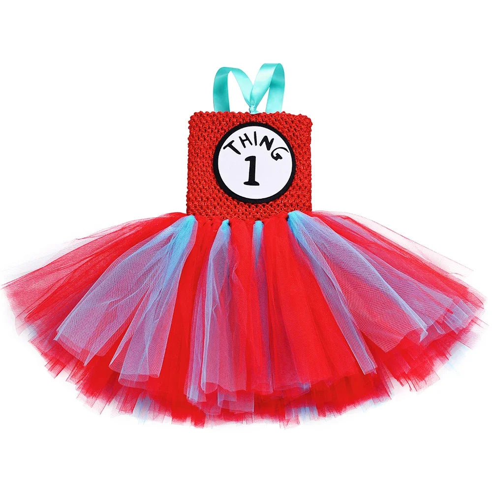Halloween Thing 1 and Thing 2 Costumes Kids Blue Red Dr Seuss Tutu Dress Up Clothes Toddler Girls Birthday Party Princess Dress