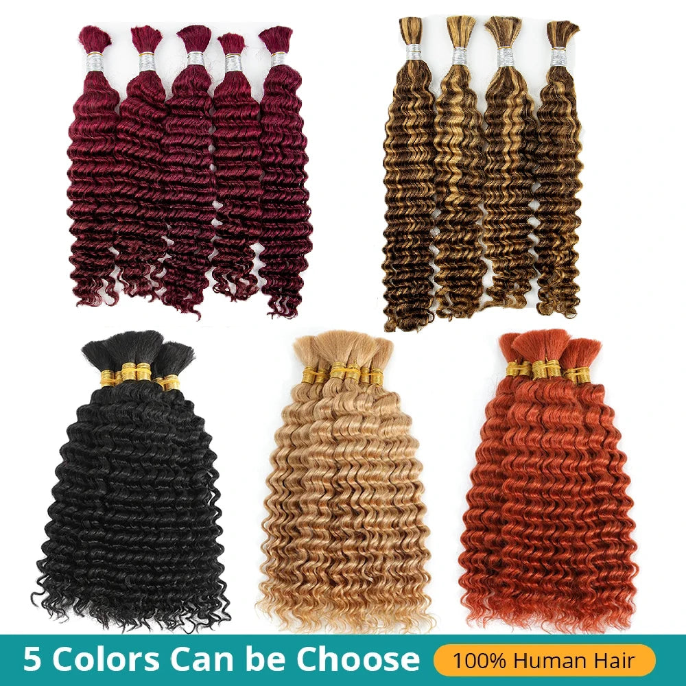 4/27# 99J# Colored Human Hair Boho Braiding Hair 50g/bundle Deep Wave Brazilian Human Braiding Hair for Black Women