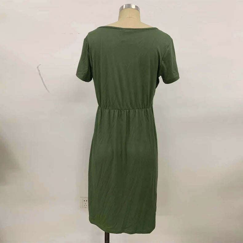 Solid Color 2 in 1 Nursing Breastfeeding Night Dress Ladies Pregnant Women Nightgown Dress Summer Short Sleeve Maternity Dress