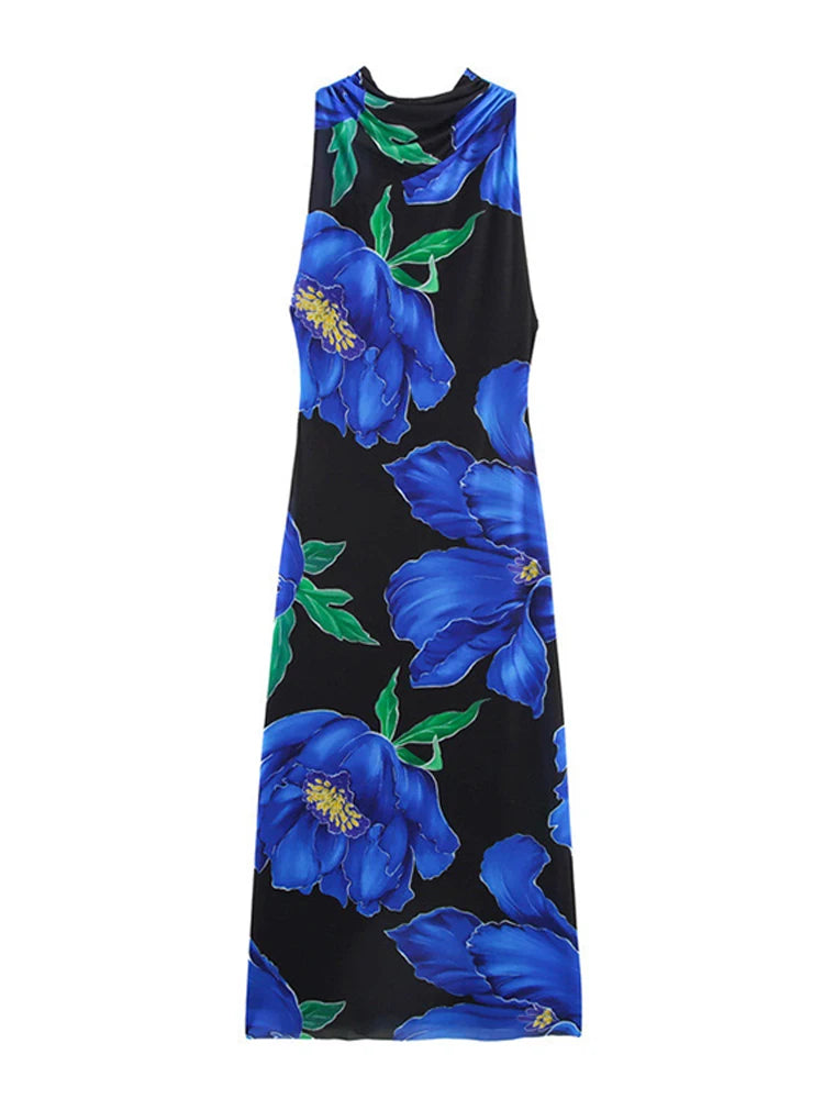Sexy Flower Print Top Long Skirt Set Women Slim Ruffle Strap U-neck Top Loose High Waist Skirts  Fashion Summer Party Suit