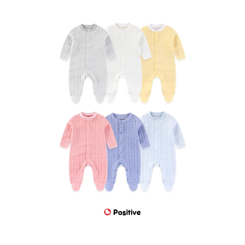 Solid Color Winter Baby Unisex Jumpsuits Warm Newborn Boy Girl Footed Rompers Infant Outfit