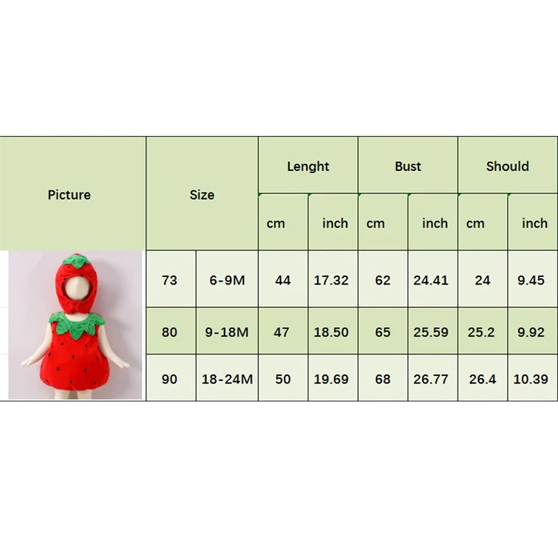 Infant Unisex Baby Halloween Costume Fruits Bodysuit Sleeveless Leaf Trim Strawberry Shape Romper with Hat
