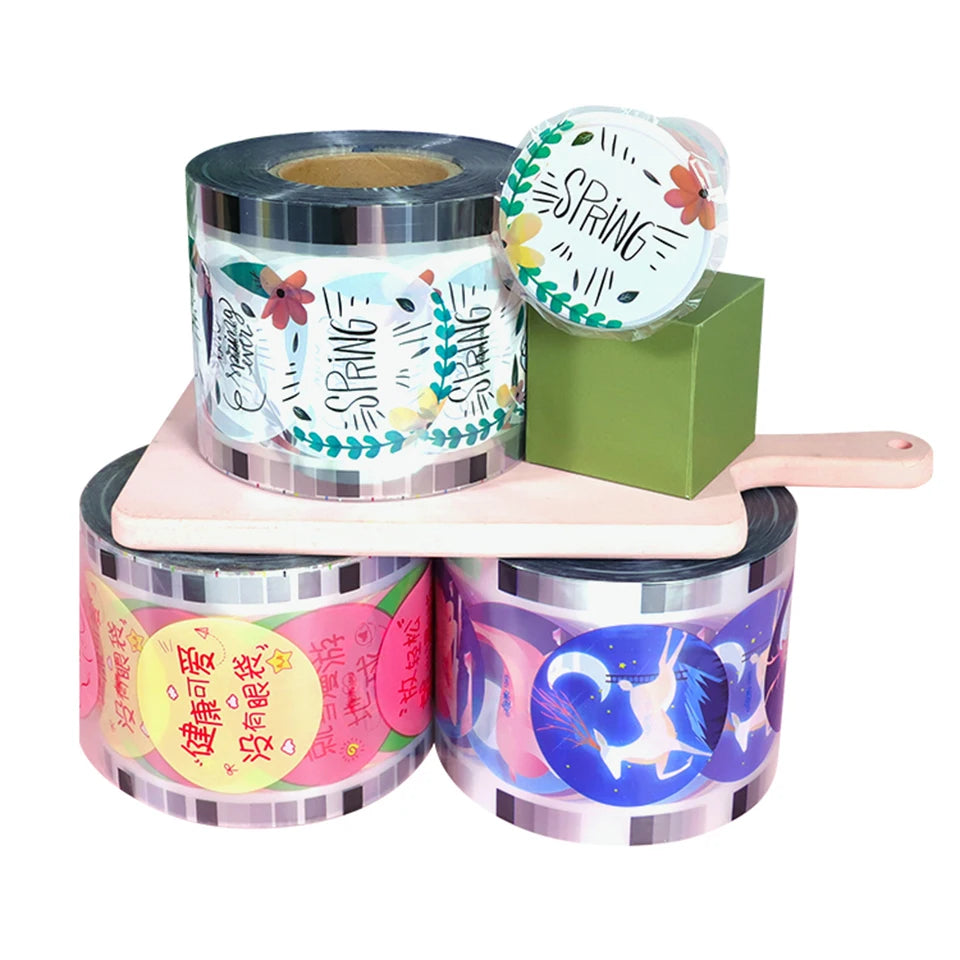 F9095-C Customized Cup Sealer Film for Personalized Logo Pattern Bubble Boba Tea Cup Sealing Clear PP Roll 2500 Cups 90mm, 95mm