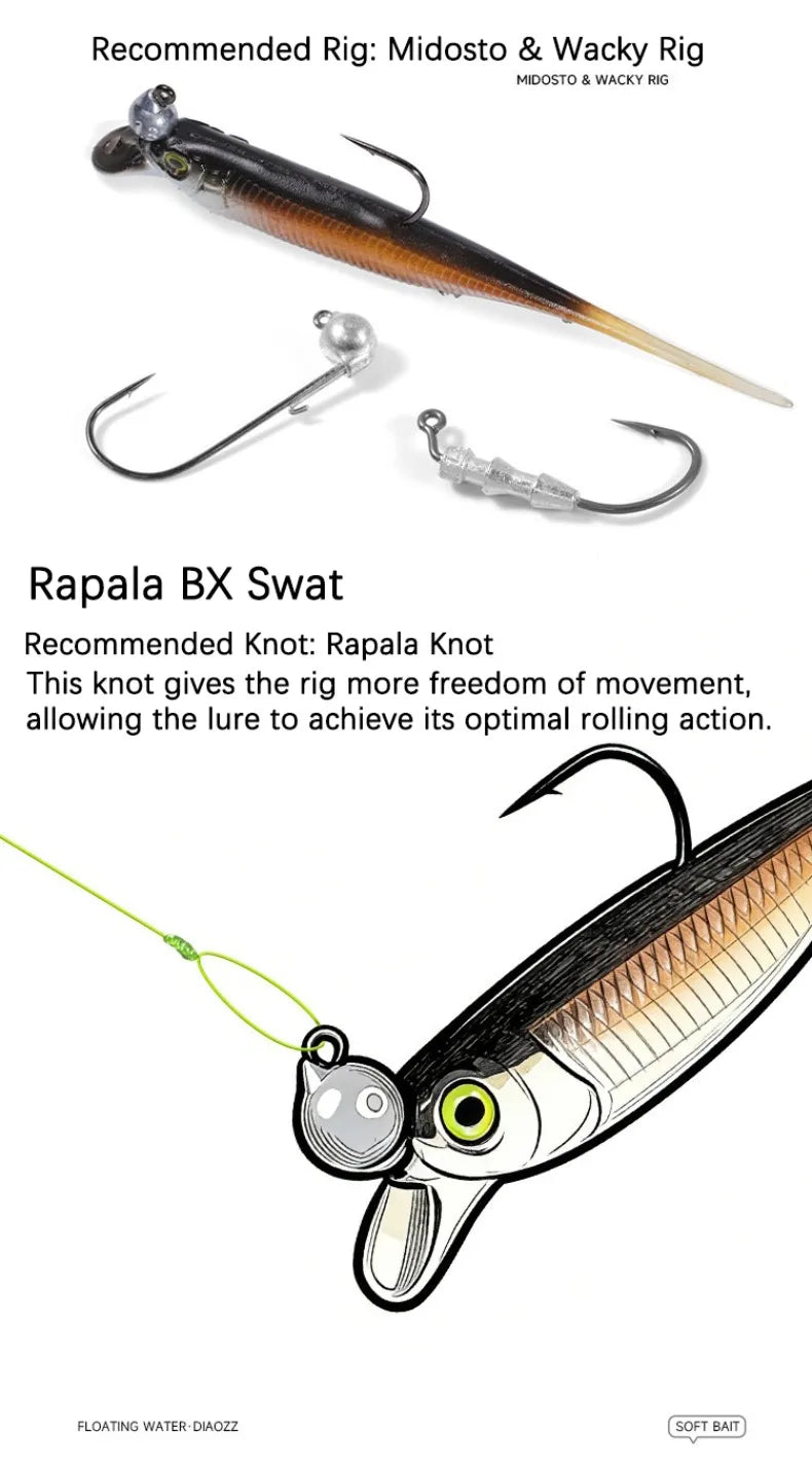 Competition Edition Floating TPE Soft Bait 2.5" 3" Midosto Wacky Rig Lure Rolling Action for High-Pressure Fishing for Bass Pike