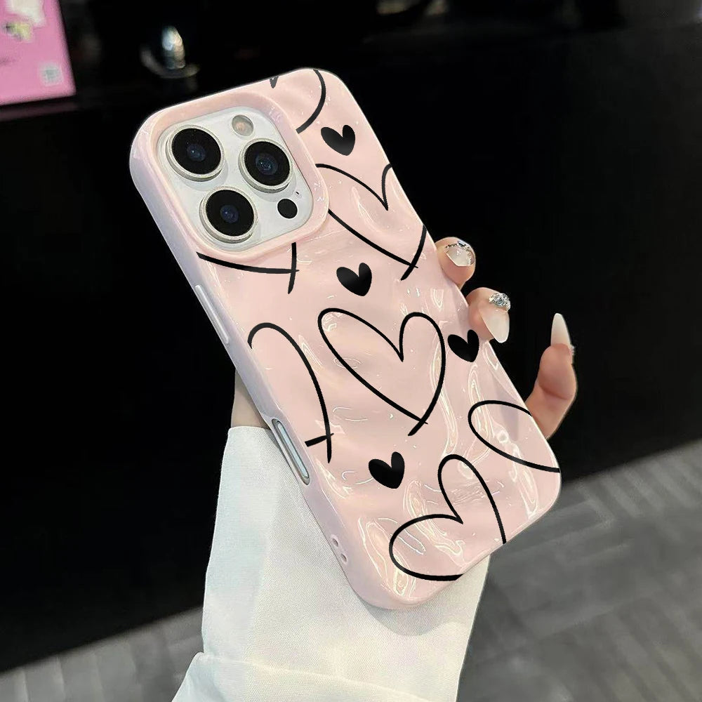 Line Love Heart TPU Candy Color Phone Case For iPhone 15 Pro Max 16 17 14 13 Pro Max 13 12 11 Plus Soft ShockProof Luxury Cover