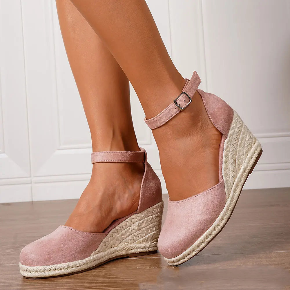 2025 Comfy Walk Big Size 43 Summer Lace Espadrilles Sandals Women Ankle Strap Platform Sandals High Heels Wedges Shoes Woman