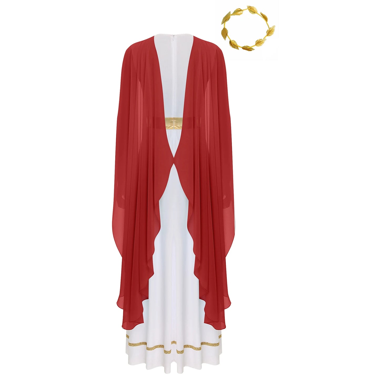 Womens Halloween Greek Beauty Carnival Cosplay Party Costumes Gold Leaves Garland Headwear And Cap Sleeve Ancient Toga Dress
