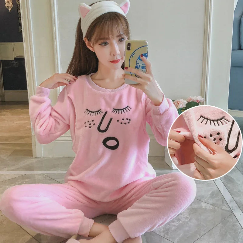 Autumn Long Sleeve flannel Maternity Clothing winter Thin coral fleece Pajamas Set Pregnant Women Breastfeeding Nursing Pyjama
