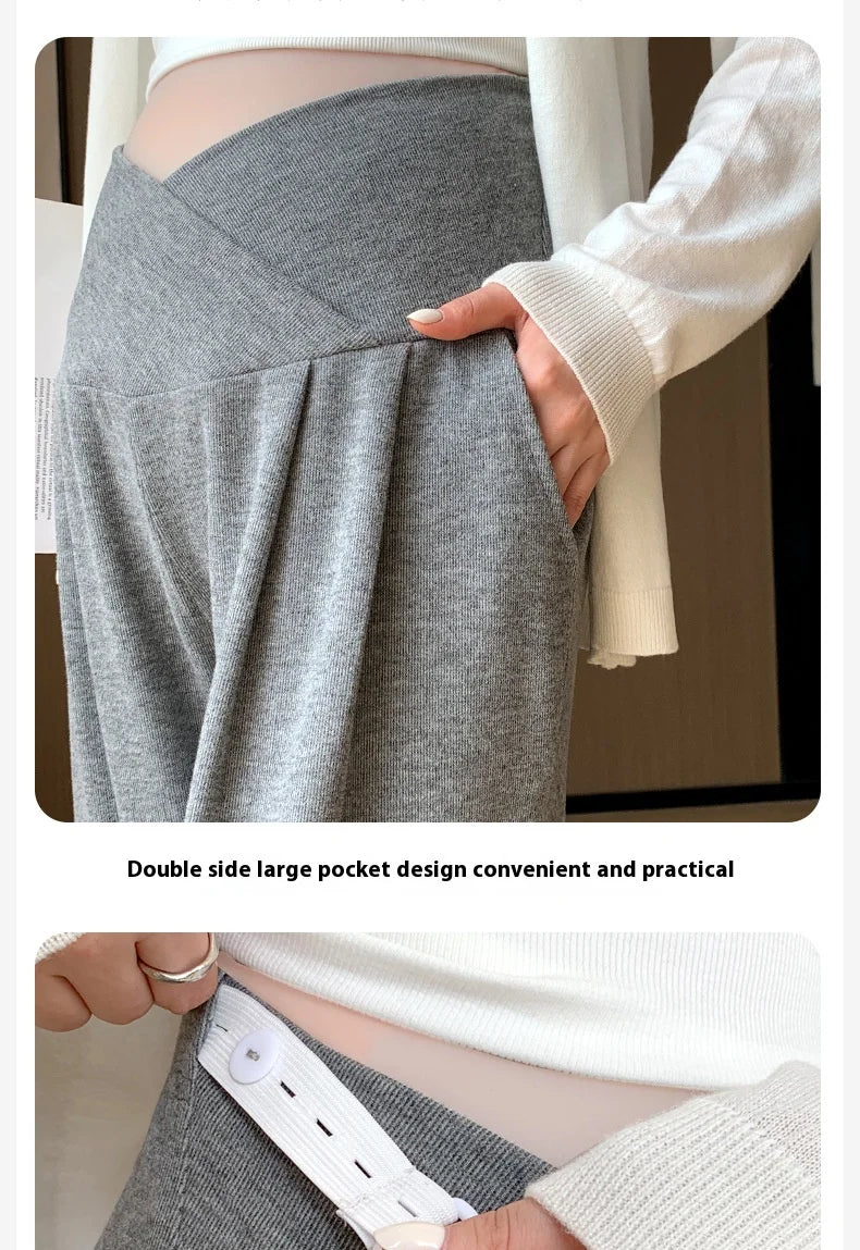 Maternity Pants Spring and Fall Wide-Legged Pants Low-Waisted Glutinous Pants Small Casual Straight Pants Maternity Clothing