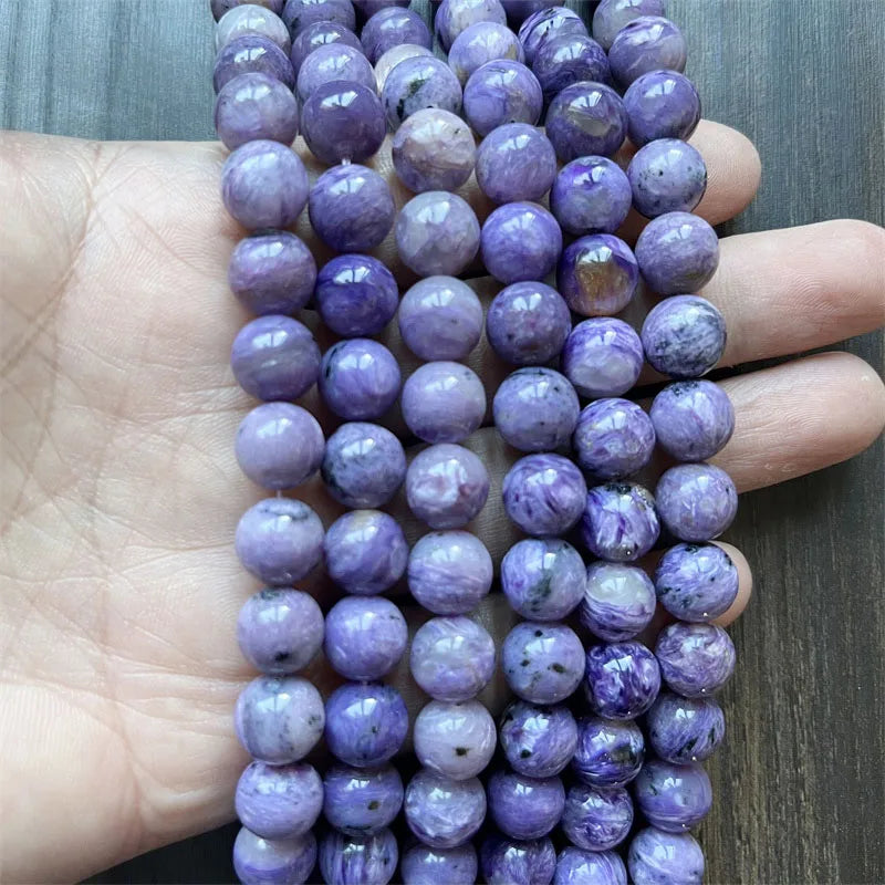 6MM Green Charoite 10MM Purple Jade Effect Natural Genuine Seraphinite Gemstone Loose Beads for Jewelry Design DIY Clinochlore