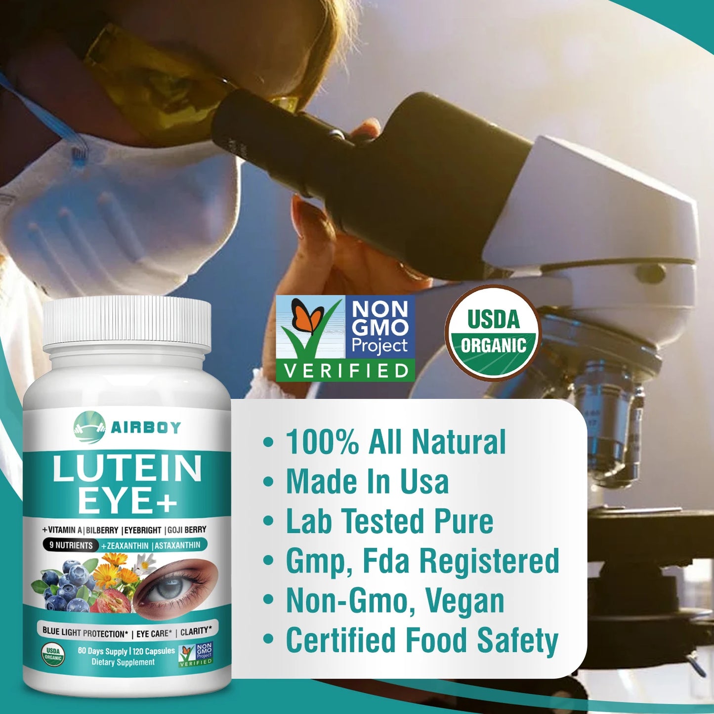 Lutein Eyes - Bilberry Extract and Zeaxanthin - Support Eye Strain and Vision Health, Macular Health