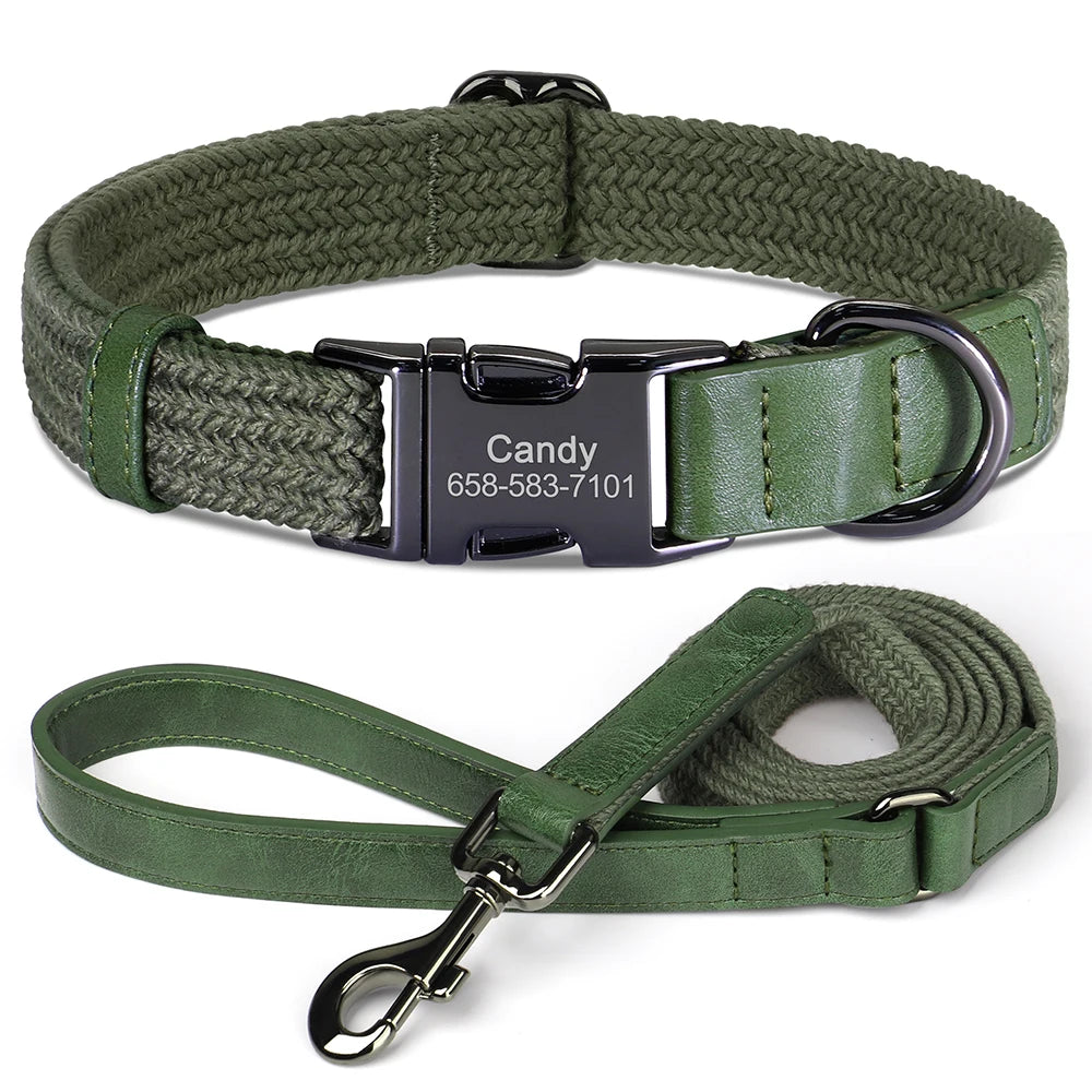Retro Dog Collar Leash Set Custom Nylon Dog Collars With Walking Lead Rope Adjustable Pet Necklace for Small Large Dogs Durable