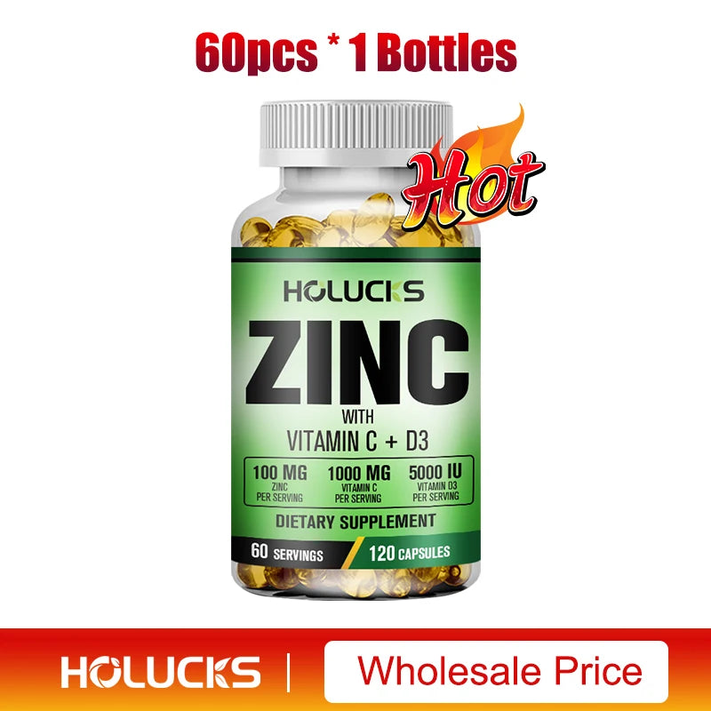 Zinc Complex Supplement, Vitamin C, Support Collagen, Antioxidant, Boost Immune, Improve Sleep & Energy, Premium Capsules