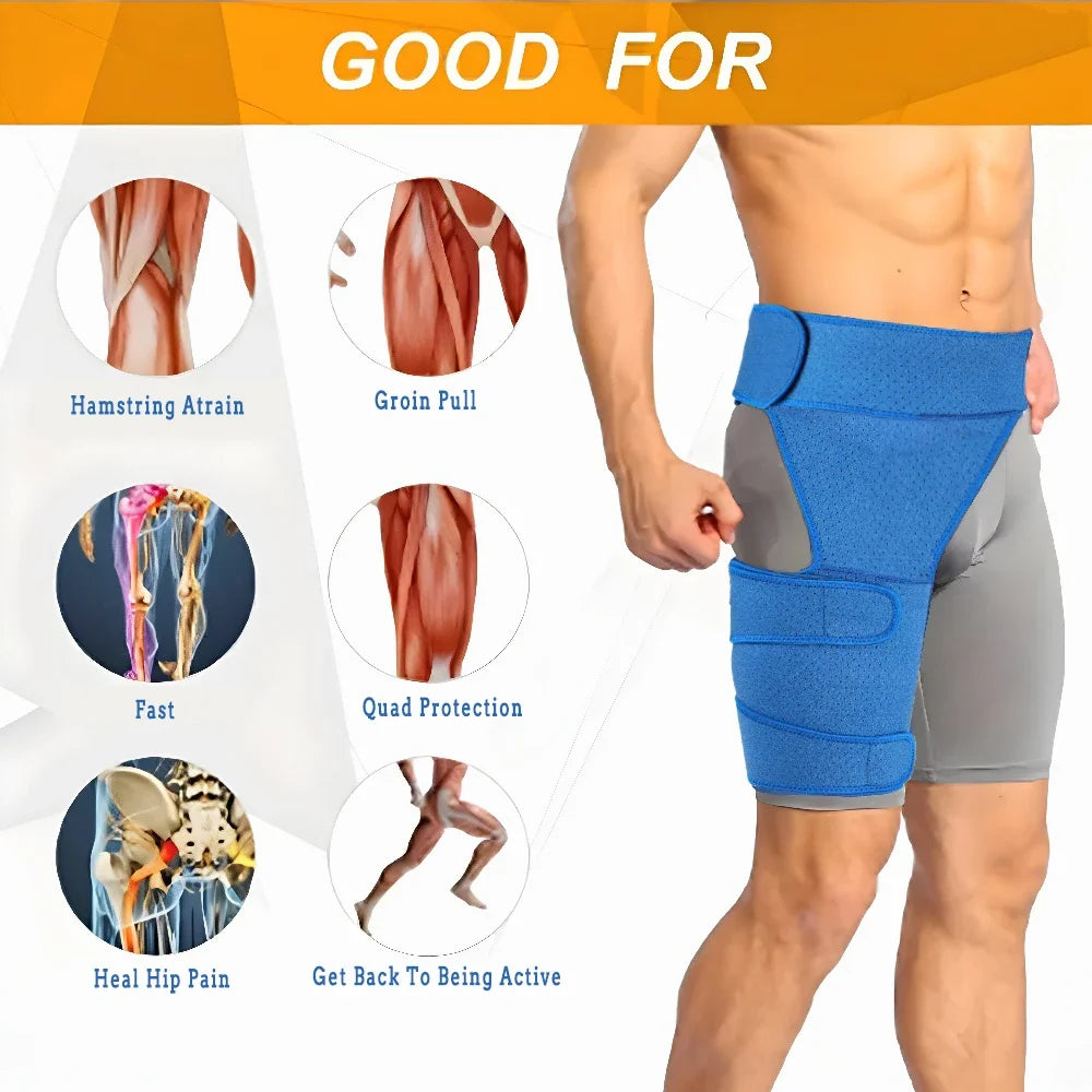Hip Support Brace & Groin Bandage – Targeted Relief for Thigh, Hamstring, Pulled Muscle, Arthritis, Bursitis & Sciatica