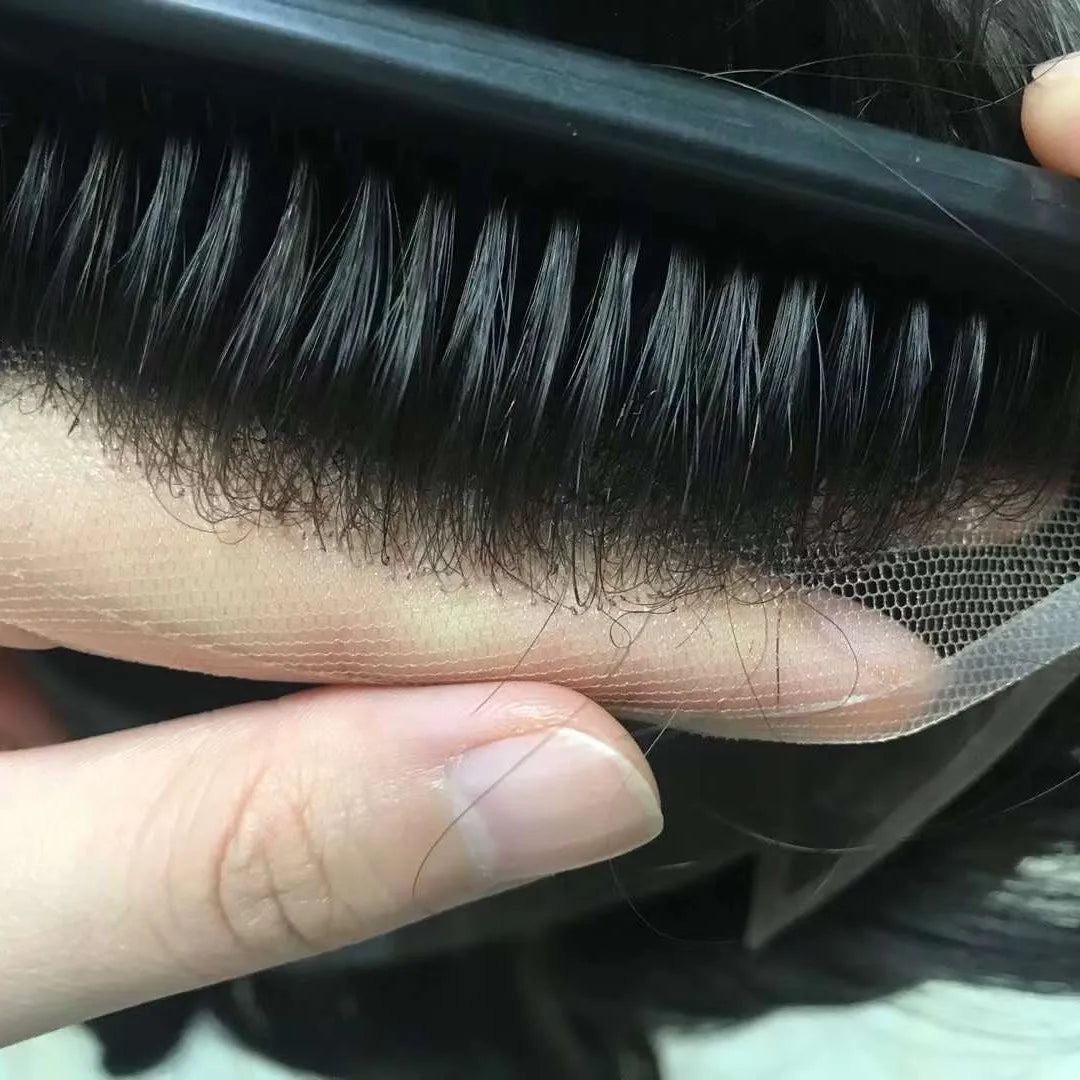 Toupee for Men Human Hair Wigs Men Toupee Mono Base with Lace Front Hair Units Curly Wave Men Toupee Hair Real Human System