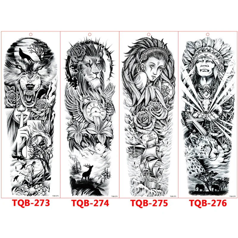 Full-arm Tattoo Stickers With The Crown Of The Virgin Of Jesus And Lion Waterproof Tattoo Stickers