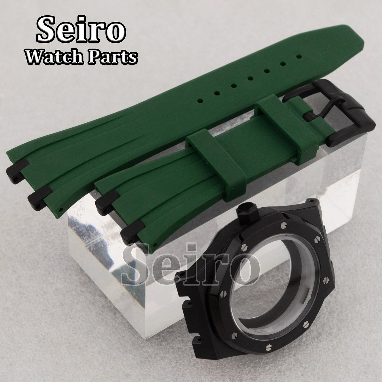 42mm Octagon Watch Case Rubber Strap Sapphire Crystal 10bar for 31.8mm Dial Royal Oak NH35 NH36 Movement Watch Modified Parts