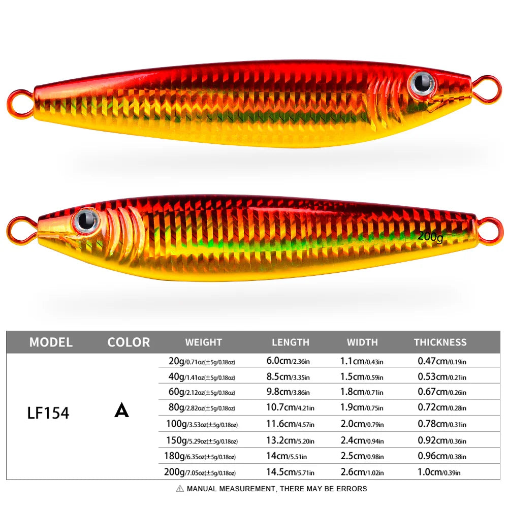 Proberos 20g-200g Metal Jig 3D Print Shore Trolling Spoon Hard Fishing Lure 1PC Artificial Laser Body Shiny Luminous Tackles