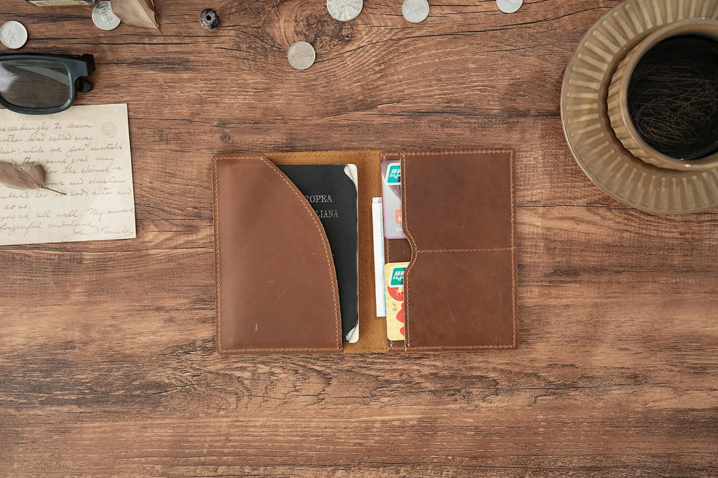 Leather Passport Holder for Travel Essentials, Slim Passport Cover Case Travel Wallet Bifold Credit Card Bag for Women Men