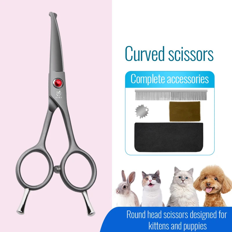 Fenice 4.5 Safety Round Tip Pet Dog Cat Grooming Cutting Scissors Dogs Hair Cutting Shear for Eyes/Face/Foot/Nose