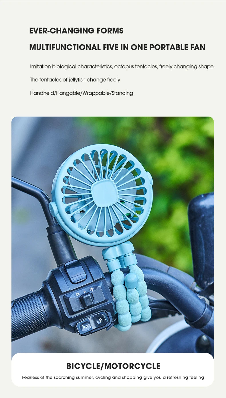 Baby Stroller Octopus Fan Anti Pinch Hand 3-speed Small Night Light USB Mini 3-speed Charging Small Fan